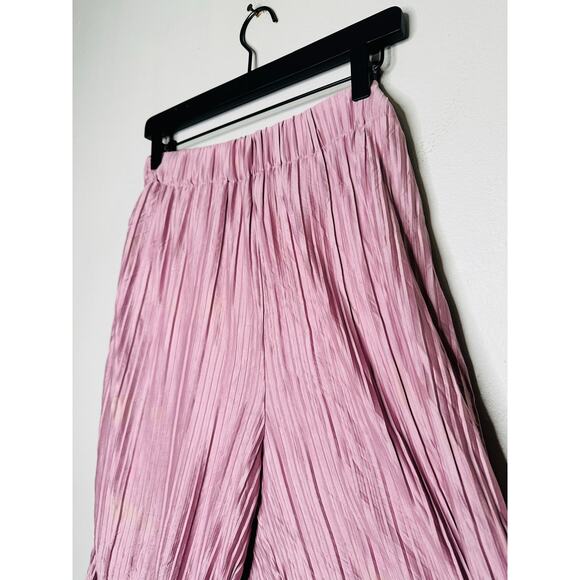 ATLEIN COLLECTIVE Pink Pleated Texture Mauve Plisses Flowy Pants Size 12 - Picture 6 of 14